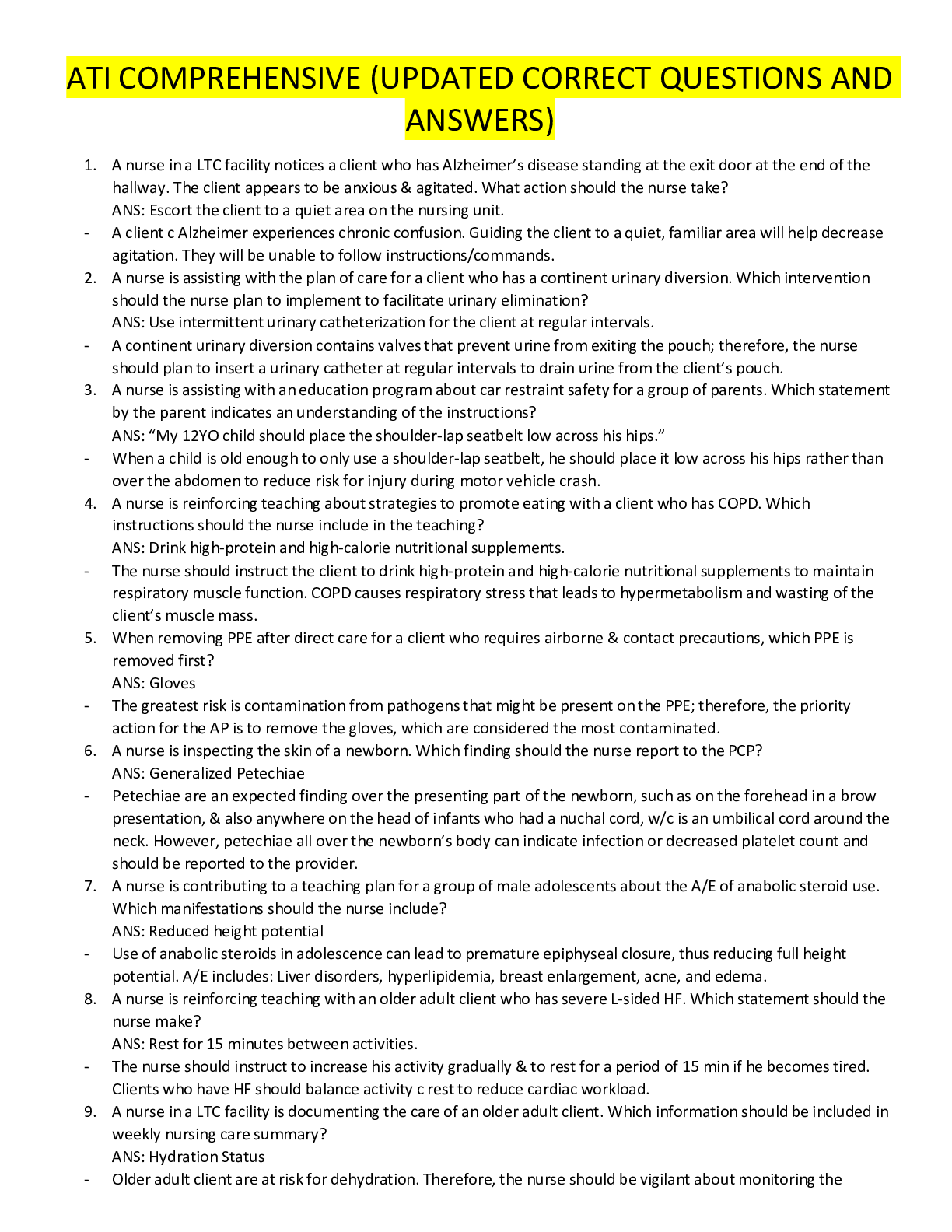 Preview image for ATI COMPREHENSIVE (UPDATED CORRECT QUESTIONS AND ANSWERS)